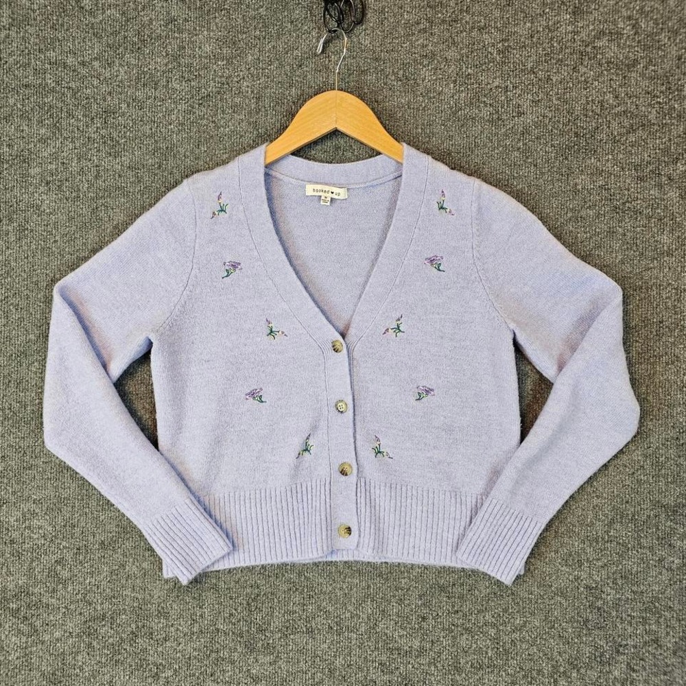 "Hooked 🖤 Up" By IOT.  Pastel purple floral cardigan with embroidered flowers‎